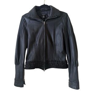 Vintage Arden B Leather Jacket Women Black victorian Biker Steampunk Short SZ L